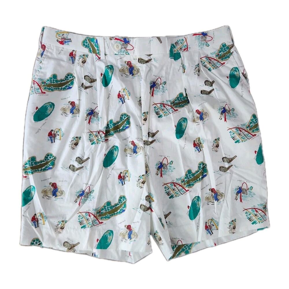 BERLE Men's Golf Graphic Print Pleated Front Shorts Casual Atleisure Size 34